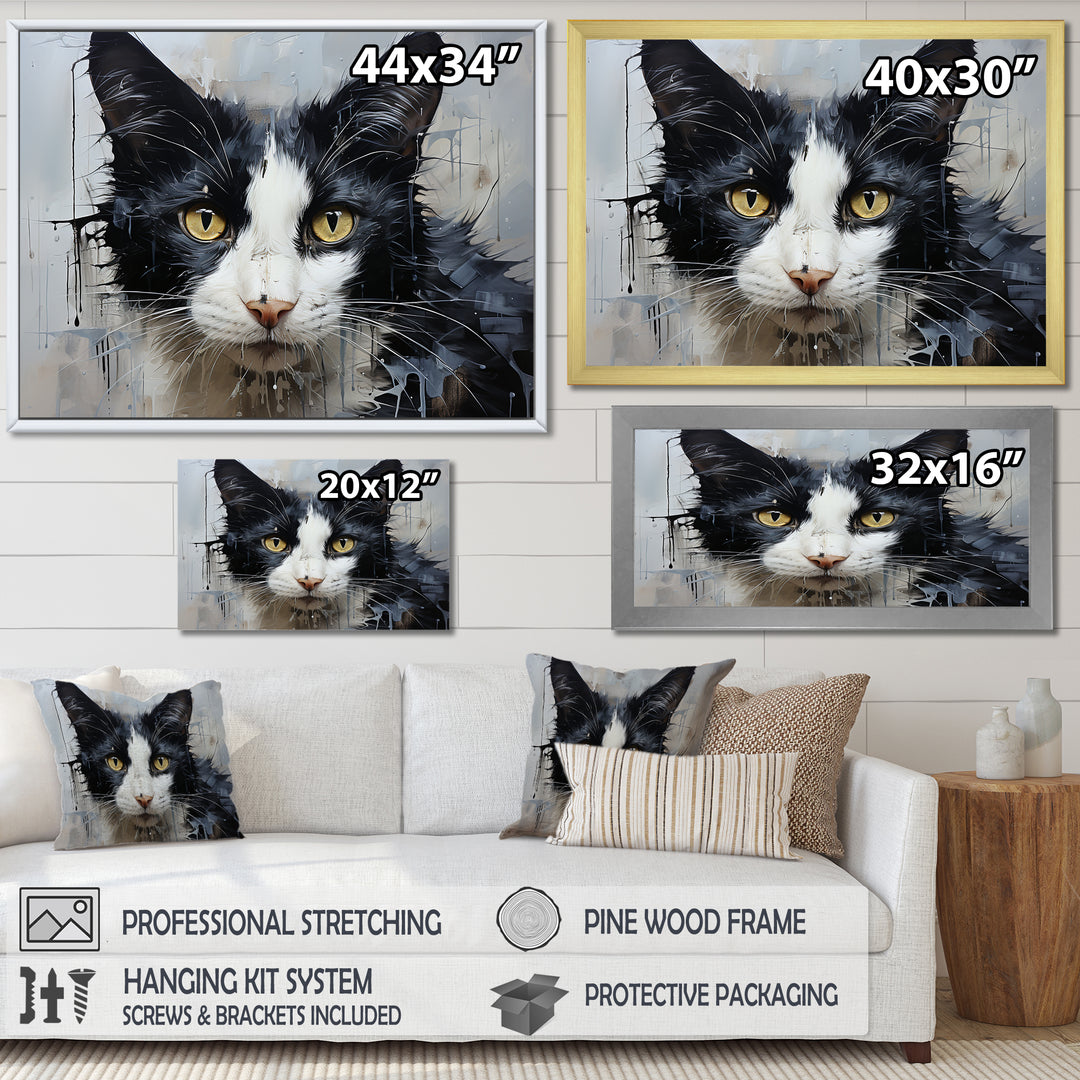 Minimalism Black And White Cat Portrait - Cat Canvas Wall Art