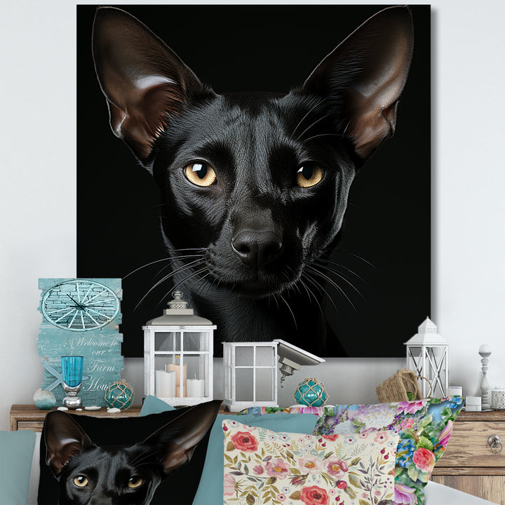 Oriental Elegance Black Cat Portrait - Black Cat Wall Art
