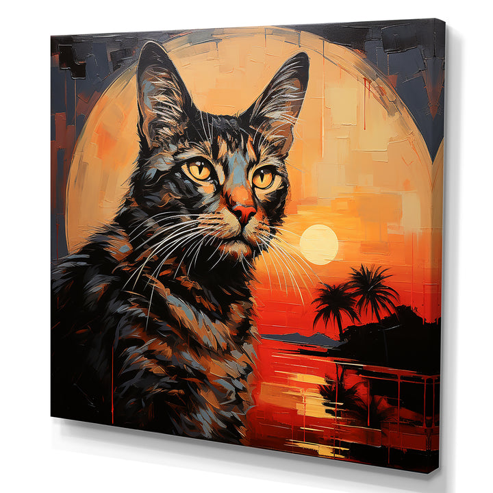Savannah Cat In Sunset - Cat Large Canvas Wall Art