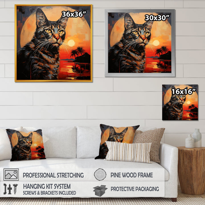 Savannah Cat In Sunset - Cat Large Canvas Wall Art