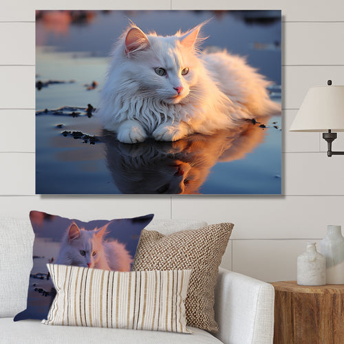 Cat Tranquility On Beach - Cat Framed Canvas Art