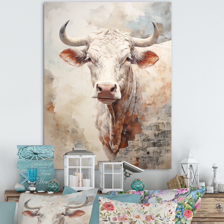 Handsome Beige Cattle Portrait - Cattle Large Canvas Wall Art