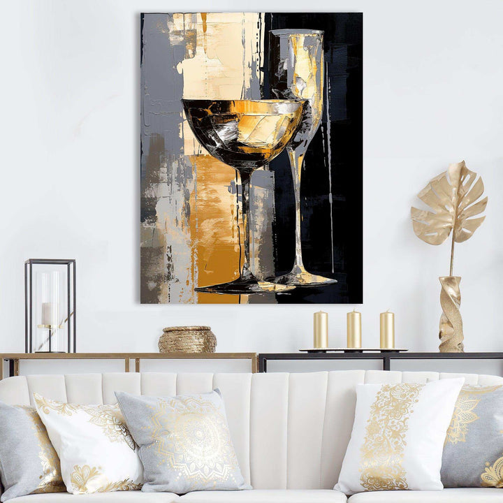 Champagne Collage With Glasses - Food &amp; Beverage Canvas Wall Art