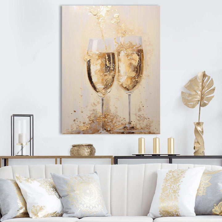 Golden Champagne In Glass III - Food &amp; Beverage Canvas Wall Art