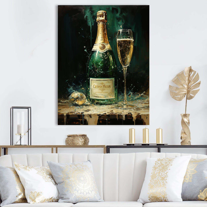 Gold And Emerald Champagne Dream I - Food &amp; Beverage Canvas Wall Art