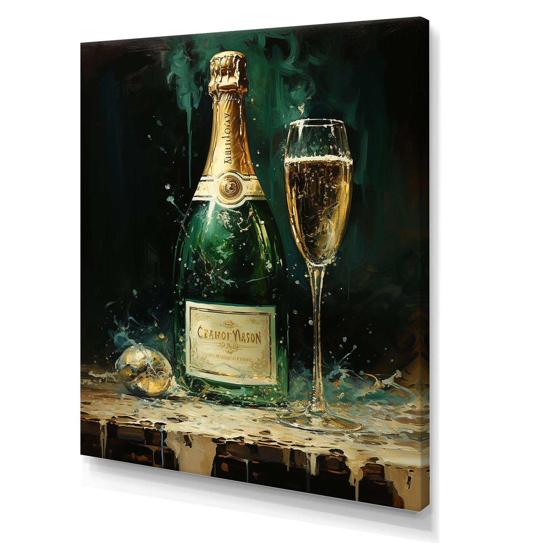 Gold And Emerald Champagne Dream I - Food &amp; Beverage Canvas Wall Art