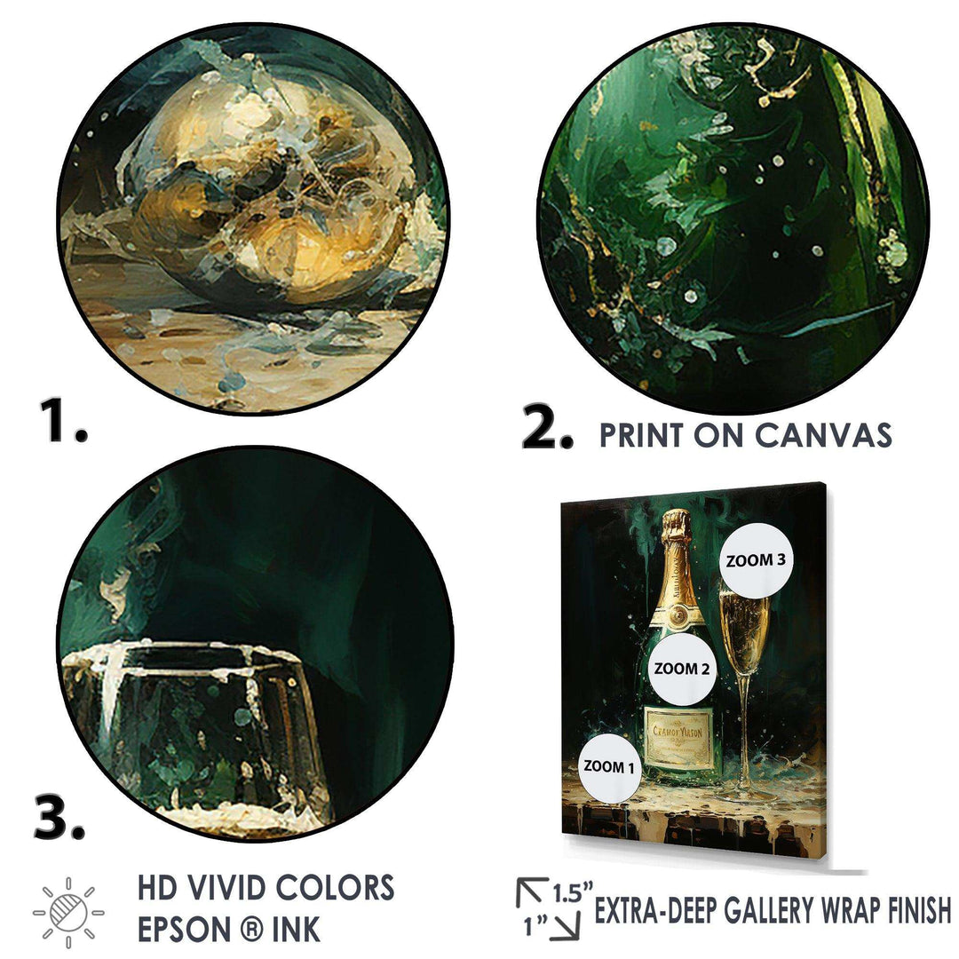 Gold And Emerald Champagne Dream I - Food &amp; Beverage Canvas Wall Art