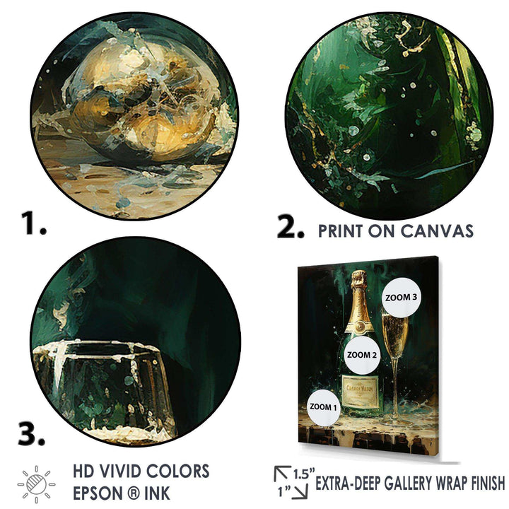 Gold And Emerald Champagne Dream I - Food &amp; Beverage Canvas Wall Art