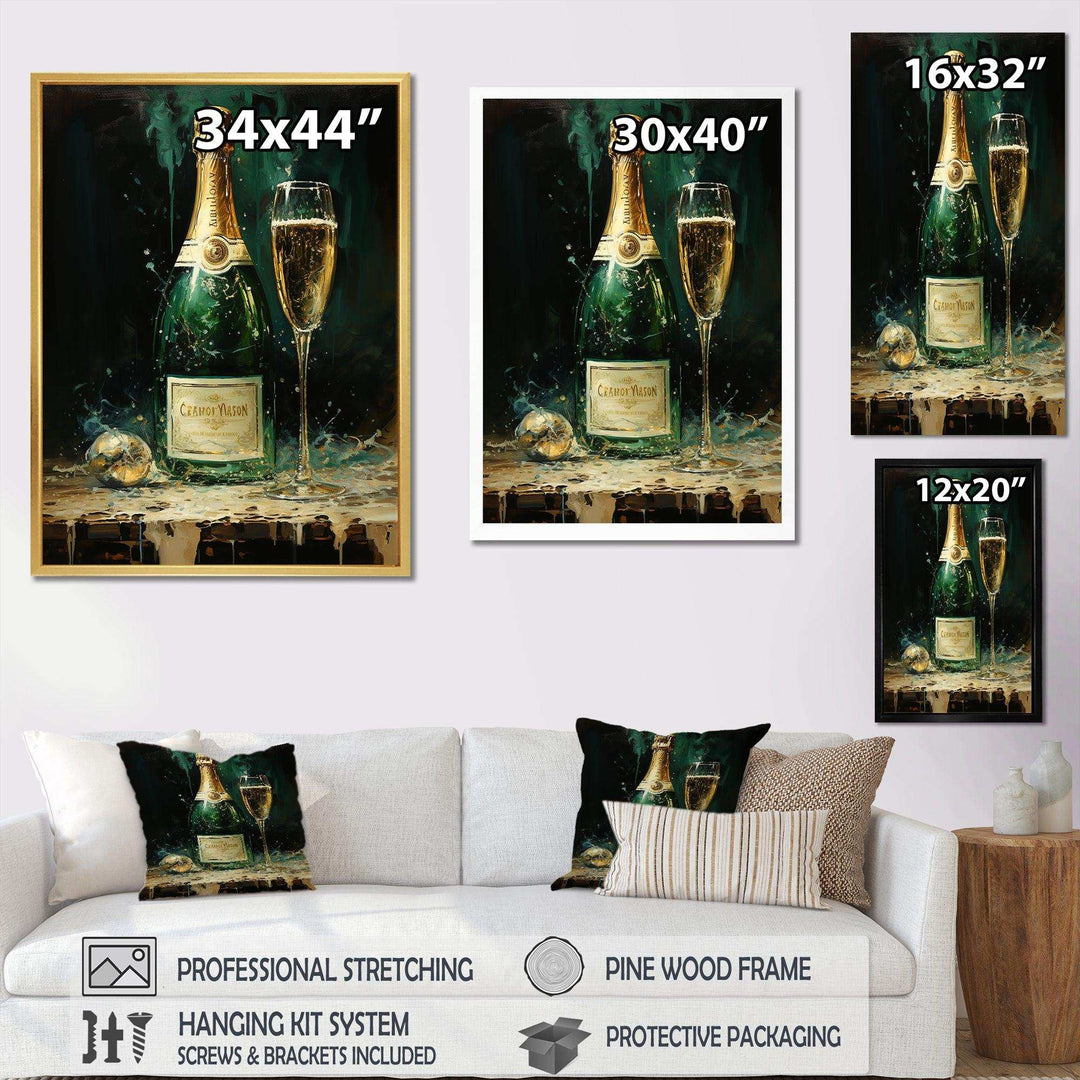 Gold And Emerald Champagne Dream I - Food &amp; Beverage Canvas Wall Art