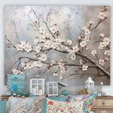 Minimalism Grey And Beige Cherry Blossom I - Floral Canvas Wall Art