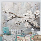 Minimalism White And Grey Cherry Blossom - Floral Canvas Wall Art