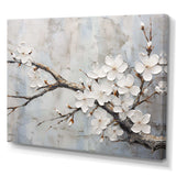 Minimalism White And Grey Cherry Blossom - Floral Canvas Wall Art