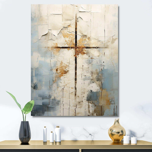 Idesignart beige christianity cross of jessus ii spiritual canvas wall art