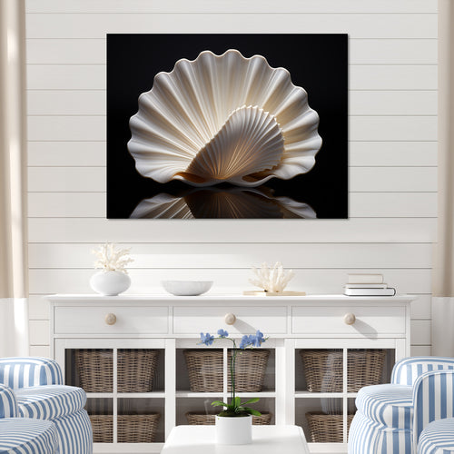 Monochrome Clam Deep Charcoal Ocean - White Clam Wall Art