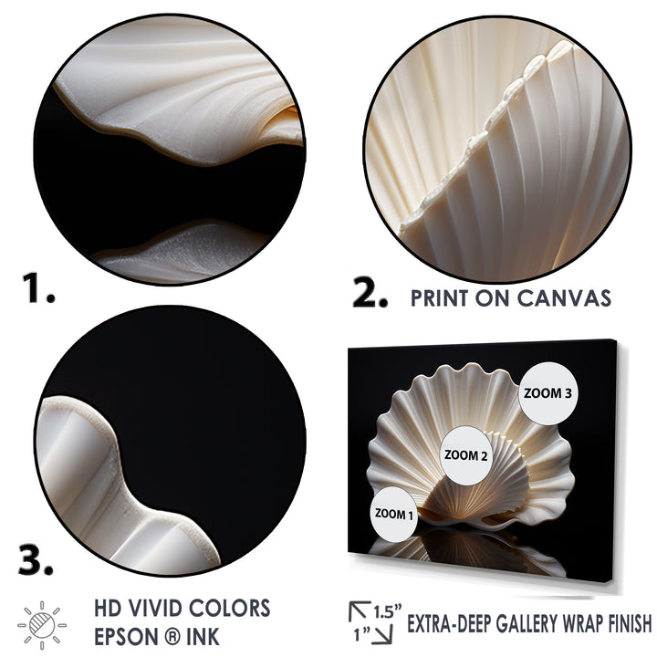 Monochrome Clam Deep Charcoal Ocean - White Clam Wall Art