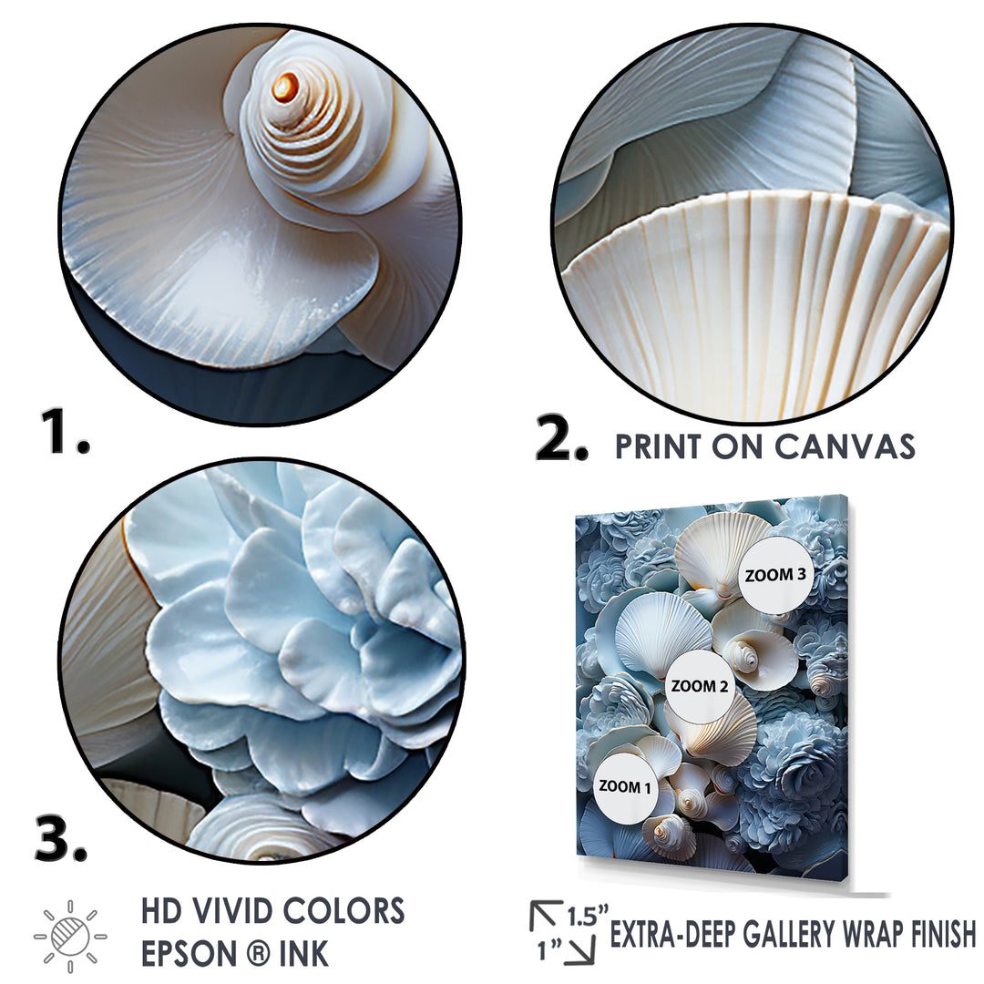 White Blue Tones Delicate Oyster Beauty - Clam Canvas Wall Art