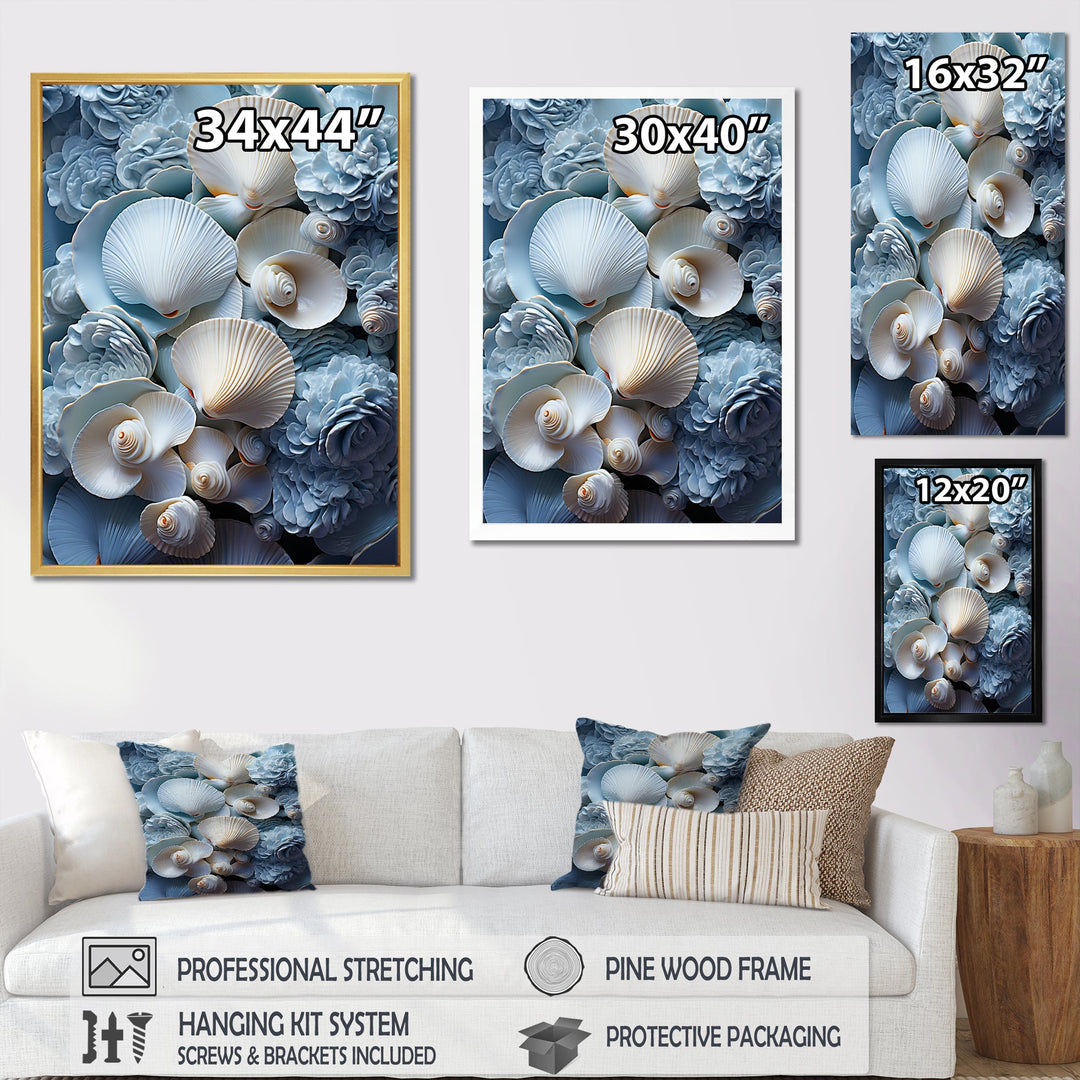 White Blue Tones Delicate Oyster Beauty - Clam Canvas Wall Art
