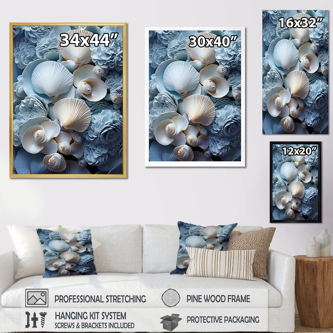 White Blue Tones Delicate Oyster Beauty - Clam Canvas Wall Art