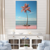 Sea Breeze Blue And Pink Plam Tree I - Coastal Canvas Wall Art