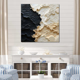 Abstract Cream And Black Liquid Paint - Coastal Canvas Wall Art