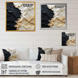 Abstract Cream And Black Liquid Paint - Coastal Canvas Wall Art