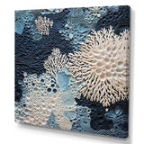 Under Water Blue And White Corals Collage - Coastal Canvas Wall Art