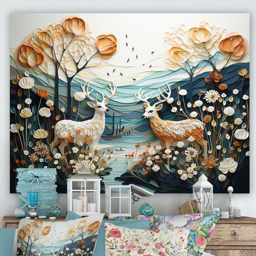 Modern Deer Couple Collage - Blue Deer Wall Art