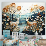 Modern Deer Couple Collage - Blue Deer Wall Art