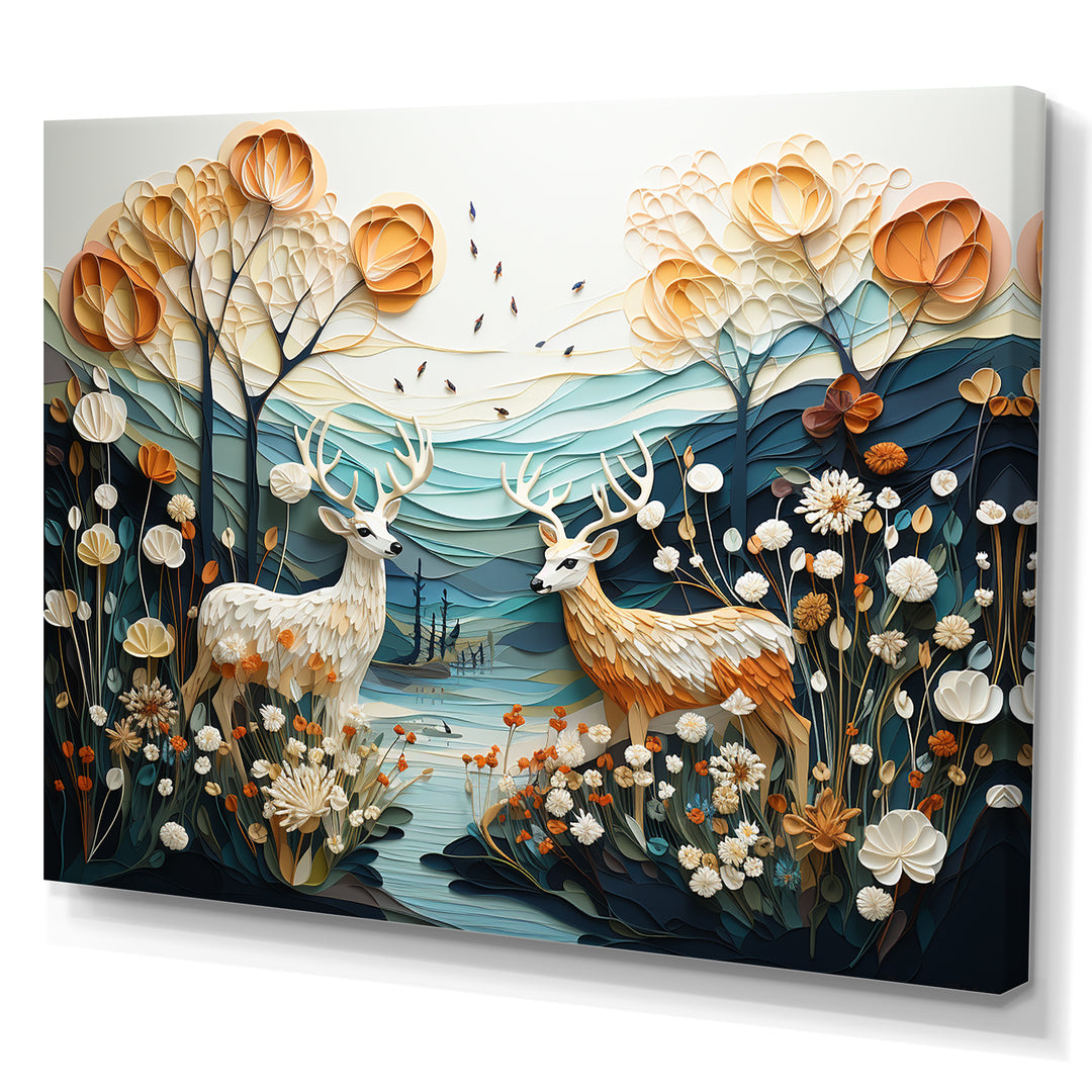 Modern Deer Couple Collage - Blue Deer Wall Art