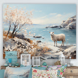 Minimalism Sheep On The Beach - Sheep Framed Canvas Art