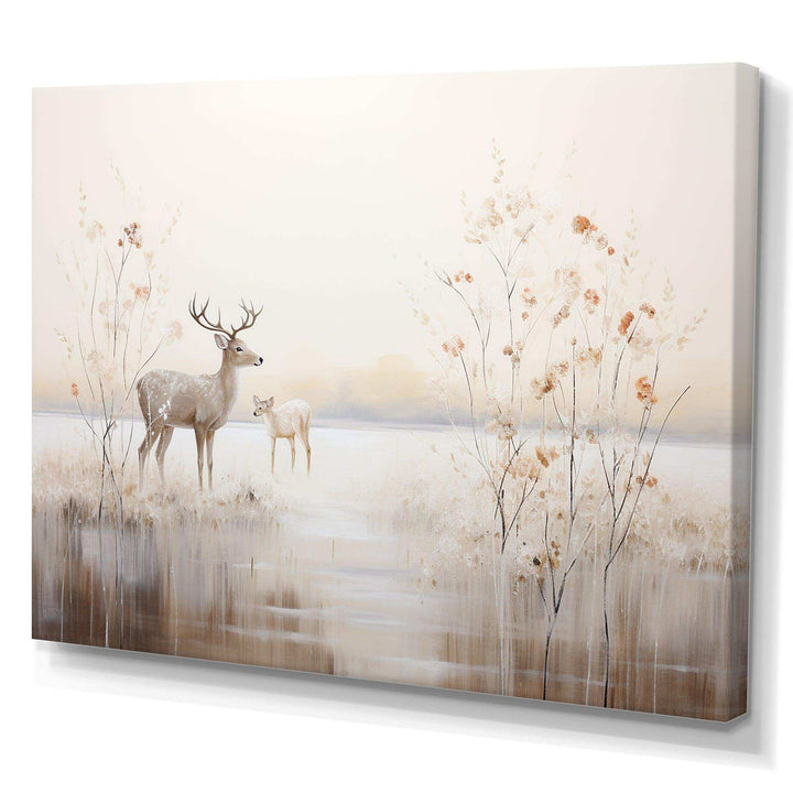 Beige Deer Charm In Winter - Animals Canvas Wall Art