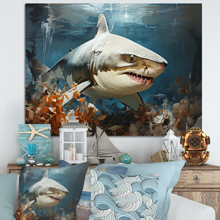 Minimalism Shark Hunting - Coastal Animal Bedroom Wall Art