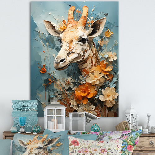 Blue And Beige Giraffe Portrait - Giraffe Canvas Wall Art