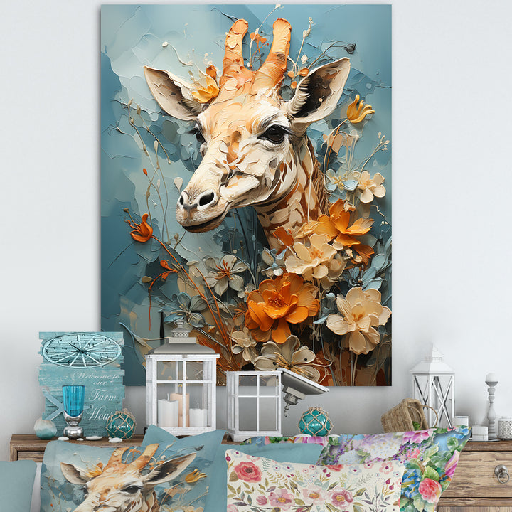 Blue And Beige Giraffe Portrait - Giraffe Canvas Wall Art