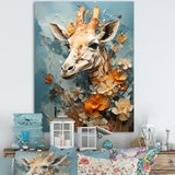 Blue And Beige Giraffe Portrait - Giraffe Canvas Wall Art