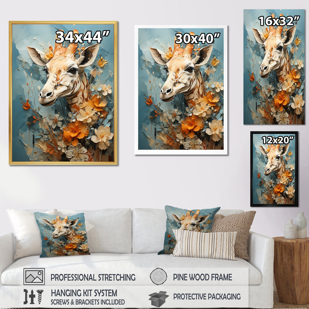 Blue And Beige Giraffe Portrait - Giraffe Canvas Wall Art