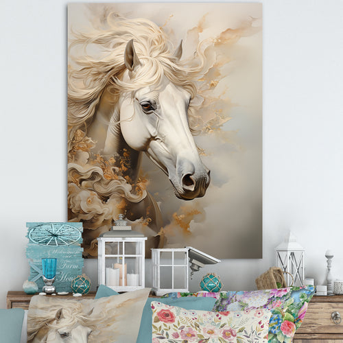 Minimal Beige And White Horse Portrait - Horse Wall Decor