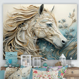 Minimal Blue And White Horse Portrait - Horse Wall Art Prints