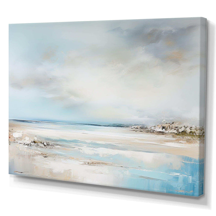 Beige And Blue Beach Minimal Horizon I - Coastal Canvas Wall Art