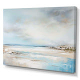 Beige And Blue Beach Minimal Horizon I - Coastal Canvas Wall Art