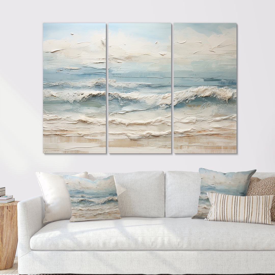 Beige And Blue Coastal Beach Paint - Multi-Panels