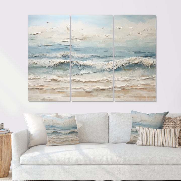 Beige And Blue Coastal Beach Paint - Multi-Panels