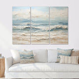 Beige And Blue Coastal Beach Paint - 3-Piece Canvas Wall Art