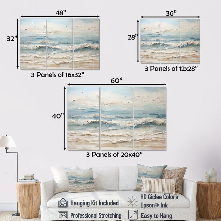 Beige And Blue Coastal Beach Paint - 3-Piece Canvas Wall Art