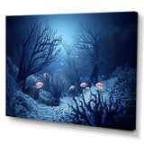 Blue And Black Underwater World - Animals Canvas Wall Art