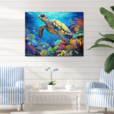 Blue Sea Turtle World - Animals Canvas Wall Art