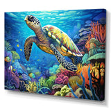 Blue Sea Turtle World - Animals Canvas Wall Art