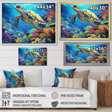 Blue Sea Turtle World - Animals Canvas Wall Art