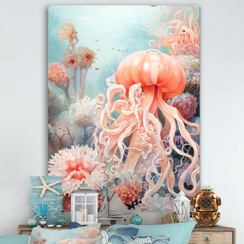 Pink Jellyfish Undersea Wonders - Jellyfish Framed Canvas Art