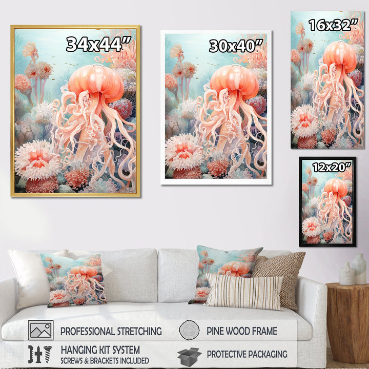 Pink Jellyfish Undersea Wonders - Jellyfish Framed Canvas Art